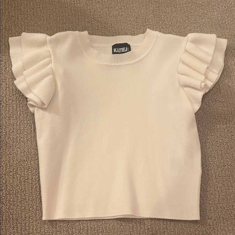 Katie J NYC Cream Ruffle Knit Top